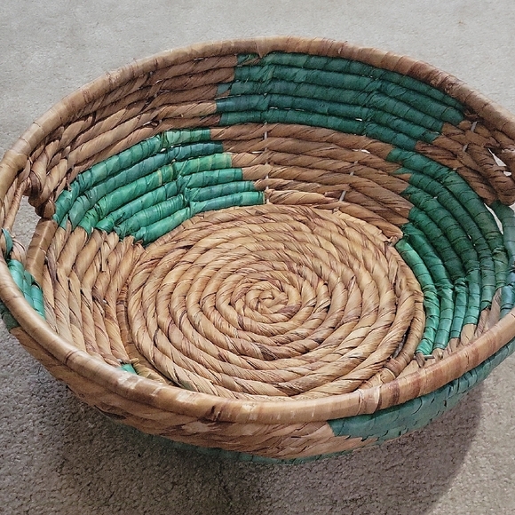 Other - Woven Natural & Teal Woven Basket - Home Accents
